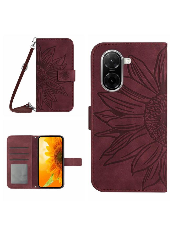 S-TOP Case For Redmi A5 4G / Xiaomi Poco C71 Skin Feel Sun Flower Embossed Flip Leather Phone Case with Lanyard - Image 1