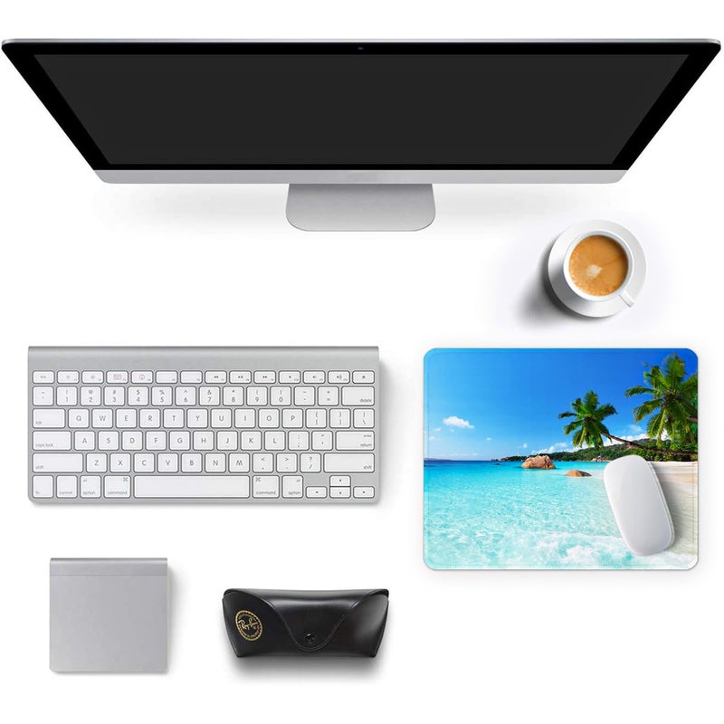 Auhoahsil Mouse Pad, 12 x 10 in Summer Beach Theme Computer Mouse Pad for Desk, Premium-Textured Non-Slip Rubber Stitched Edges Waterproof Square Gaming Mouse Mat for Gaming Work Wireless Mice, Blue - Image 3