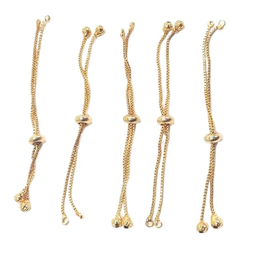 BARBUDDY 5 Pieces of Adjustable Metal Bracelet Chain with Metal Bead End Gold - Image 1