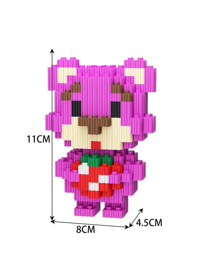 Miniature Small Particle Puzzle Building Blocks Gift Children's Educational Toy (Standing Pink Bear Holding Strawberry) - Image 2