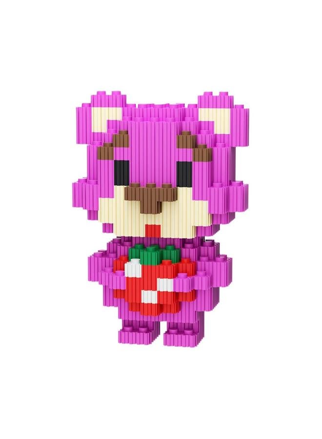 Miniature Small Particle Puzzle Building Blocks Gift Children's Educational Toy (Standing Pink Bear Holding Strawberry) - Image 1