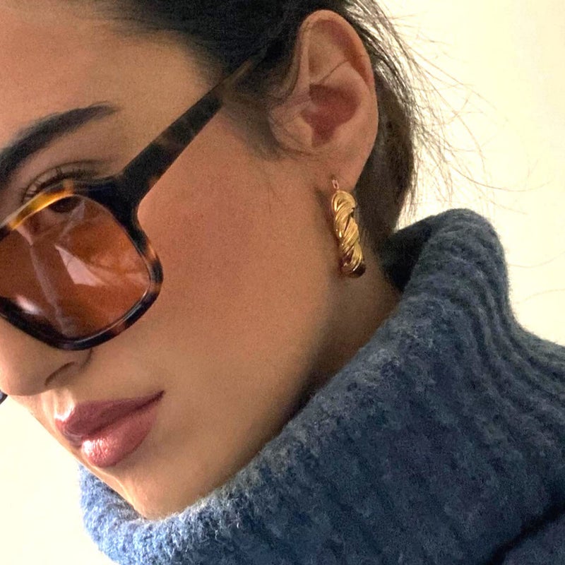 Tewiky Gold Hoop Earrings for Women, Chunky Gold Earrings 14k Gold Plated Twisted Hoop Earrings Hypoallergenic Large Hoops Earrings Thick Hoops Aesthetic Jewelry for Women - Image 2