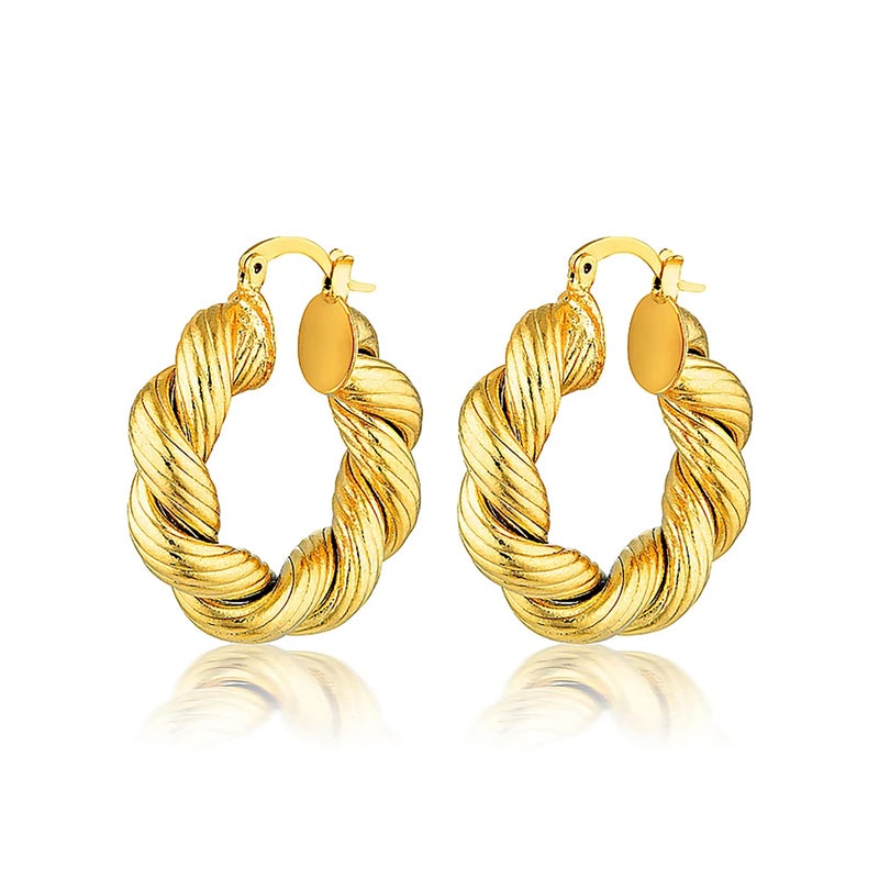 Tewiky Gold Hoop Earrings for Women, Chunky Gold Earrings 14k Gold Plated Twisted Hoop Earrings Hypoallergenic Large Hoops Earrings Thick Hoops Aesthetic Jewelry for Women - Image 1