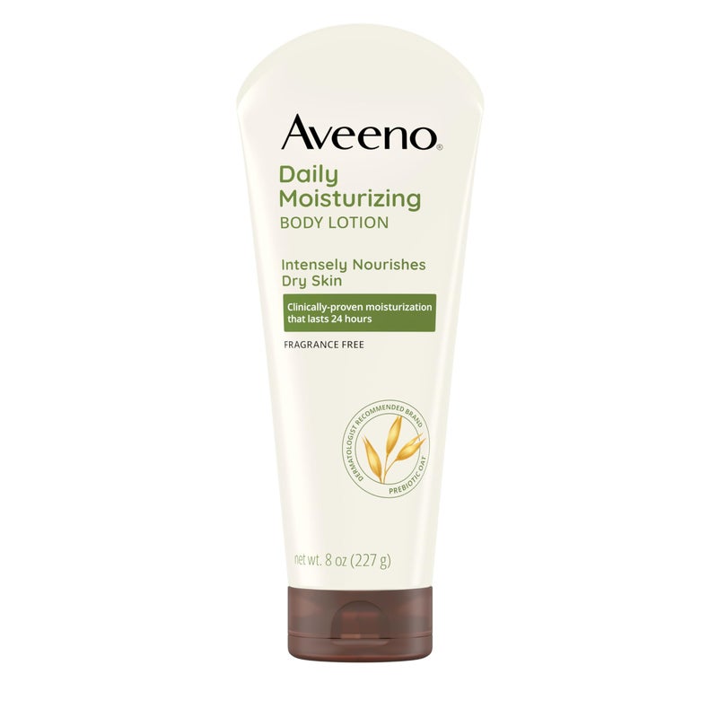 Aveeno Daily Moisturizing Body Lotion, Body Lotion for Dry Skin with Prebiotic Oat, Paraben Free, Fragrance Free, Non-Greasy, Non-Comedogenic Moisturizer, 8 FL OZ - Image 1