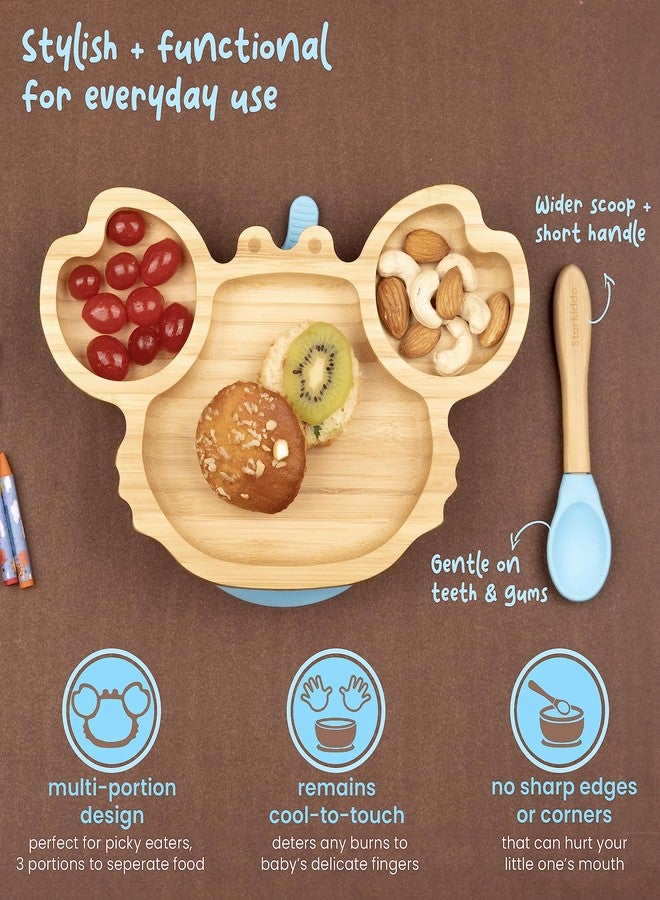 StarKiddo® â€˜Cute Crabâ€™ Baby Plate for Kids and Baby-Led Weaning | 3 Sections | Non-Toxic | Super Strong Suction Cup - Natural Bamboo BPA Free Baby Plate for Stay Put Feeding (Blue) - Image 5