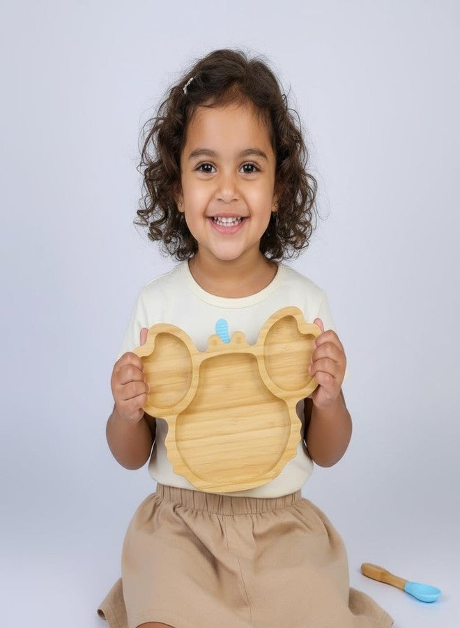 StarKiddo® â€˜Cute Crabâ€™ Baby Plate for Kids and Baby-Led Weaning | 3 Sections | Non-Toxic | Super Strong Suction Cup - Natural Bamboo BPA Free Baby Plate for Stay Put Feeding (Blue) - Image 3