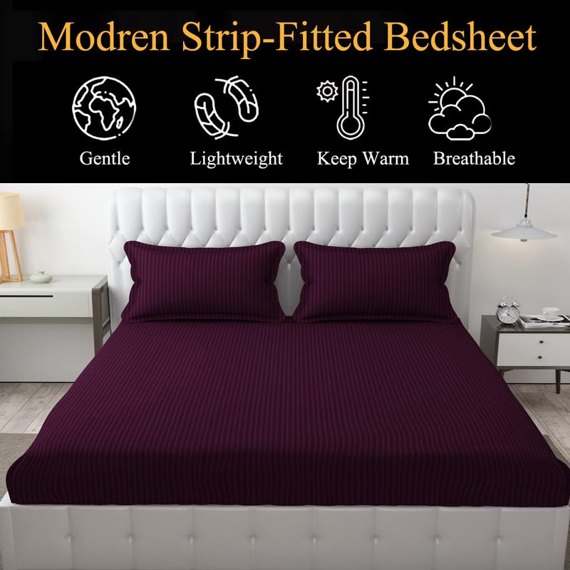 FRESH FROM LOOM 240 TC Satin Striped Elastic Fitted Bed Sheets King Size Bed with Two Pillow Cover|Soft Bed Covers for Mattresses Tuck in|Fitted (Size - 78 x 72 Inches, Fits up to 10 Inch, Multicolor) - Image 5