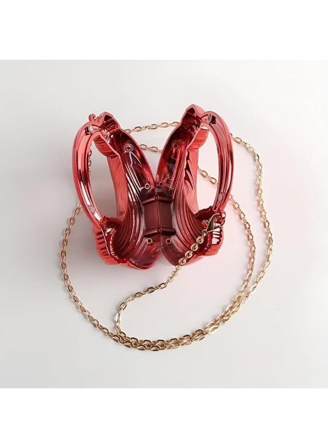 Korean Mini Bag,  Metal Sculptural Clutch with Chain Strap, Evening Handbag - Image 4