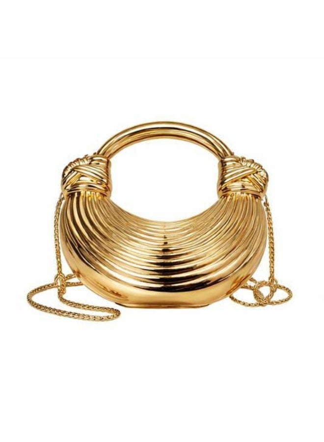 Korean Mini Bag,  Metal Sculptural Clutch with Chain Strap, Evening Handbag - Image 1
