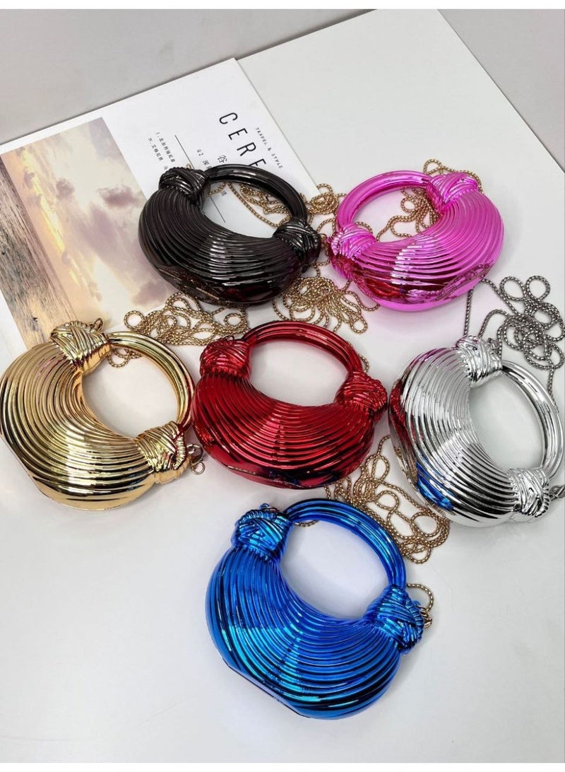 Korean Mini Bag,  Metal Sculptural Clutch with Chain Strap, Evening Handbag - Image 3