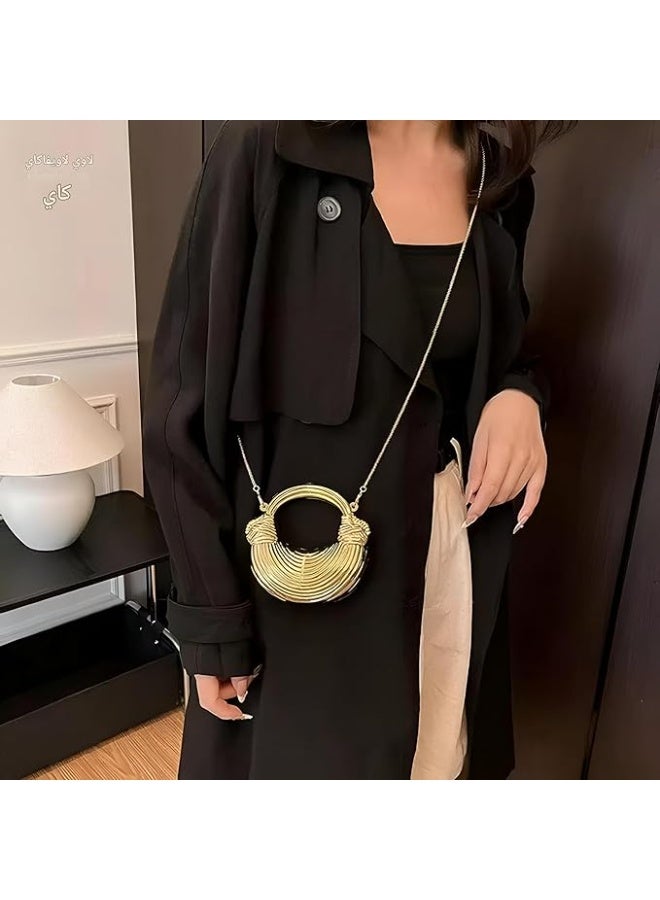 Korean Mini Bag,  Metal Sculptural Clutch with Chain Strap, Evening Handbag - Image 2
