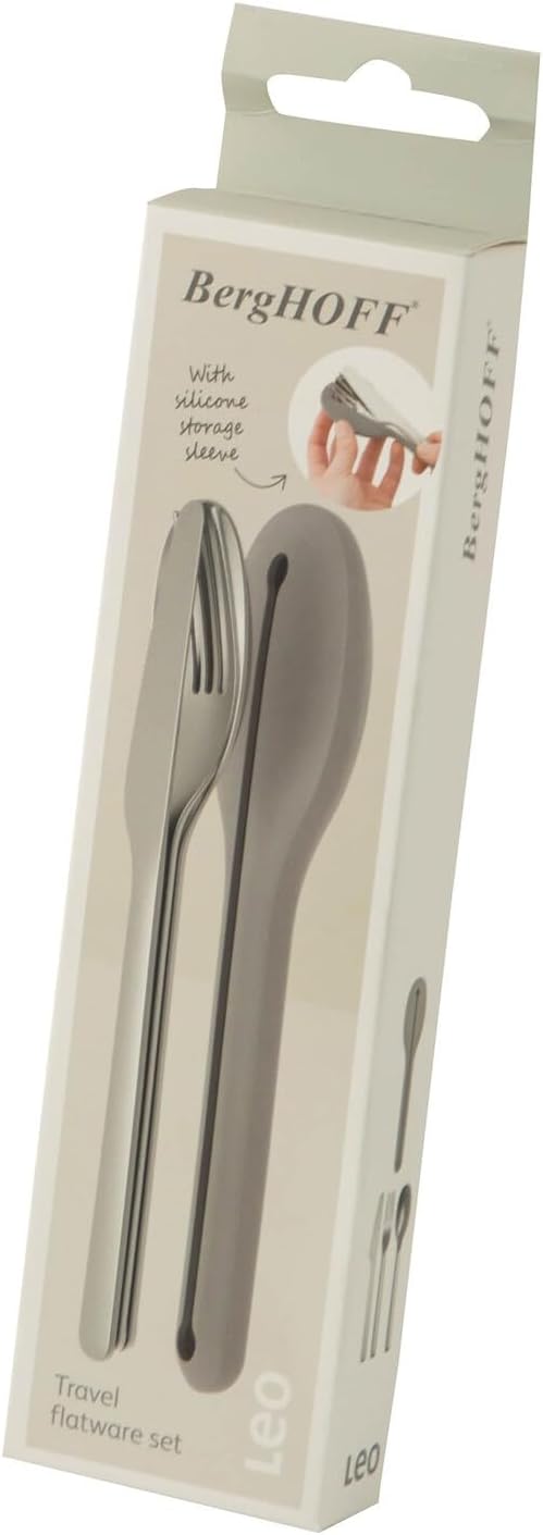 BergHOFF Leo 18/10 Stainless Steel 4-Piece Reusable Travel Flatware Set with Silicone Sleeve, Dishwasher Safe, Grey - Image 4