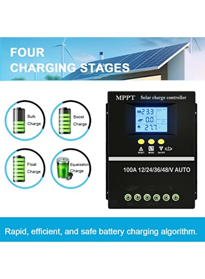 60A MPPT Solar Charge Controller 12V 24V 36V 48V LCD Display Battery Intelligent Controller Max 100V Input Dual USB for Lead Acid / Lithium - Image 4