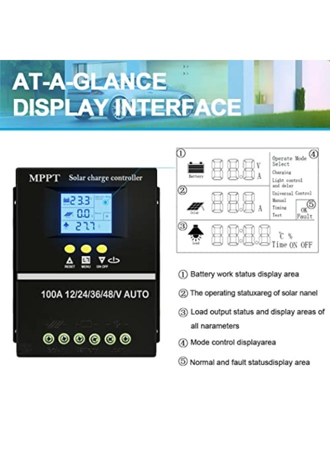 60A MPPT Solar Charge Controller 12V 24V 36V 48V LCD Display Battery Intelligent Controller Max 100V Input Dual USB for Lead Acid / Lithium - Image 5