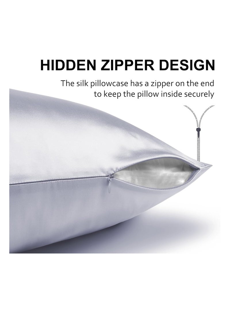 Ravmix Silk Pillow Cases with Zipper, 21momme Mulberry Silk Pillowcase for Hair Skin Health, Soft Smooth Breathable Cool Pillow Cover for Beauty Sleep with Gift Box 1PC(Queen 20"x30", Silver Grey) - Image 3