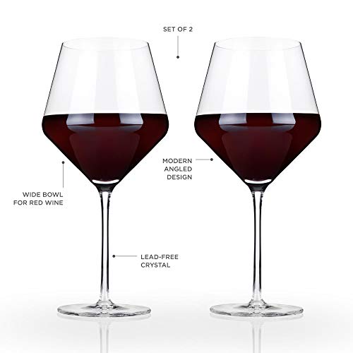 Viski Raye Angled Burgundy Wine Glasses, Crystal Clear Red Wine Glasses for Wedding, Anniversary, Birthday Gifts for Women and Men, Home Bar, Elegant Glassware, 21 oz, Set of 2 - Image 4