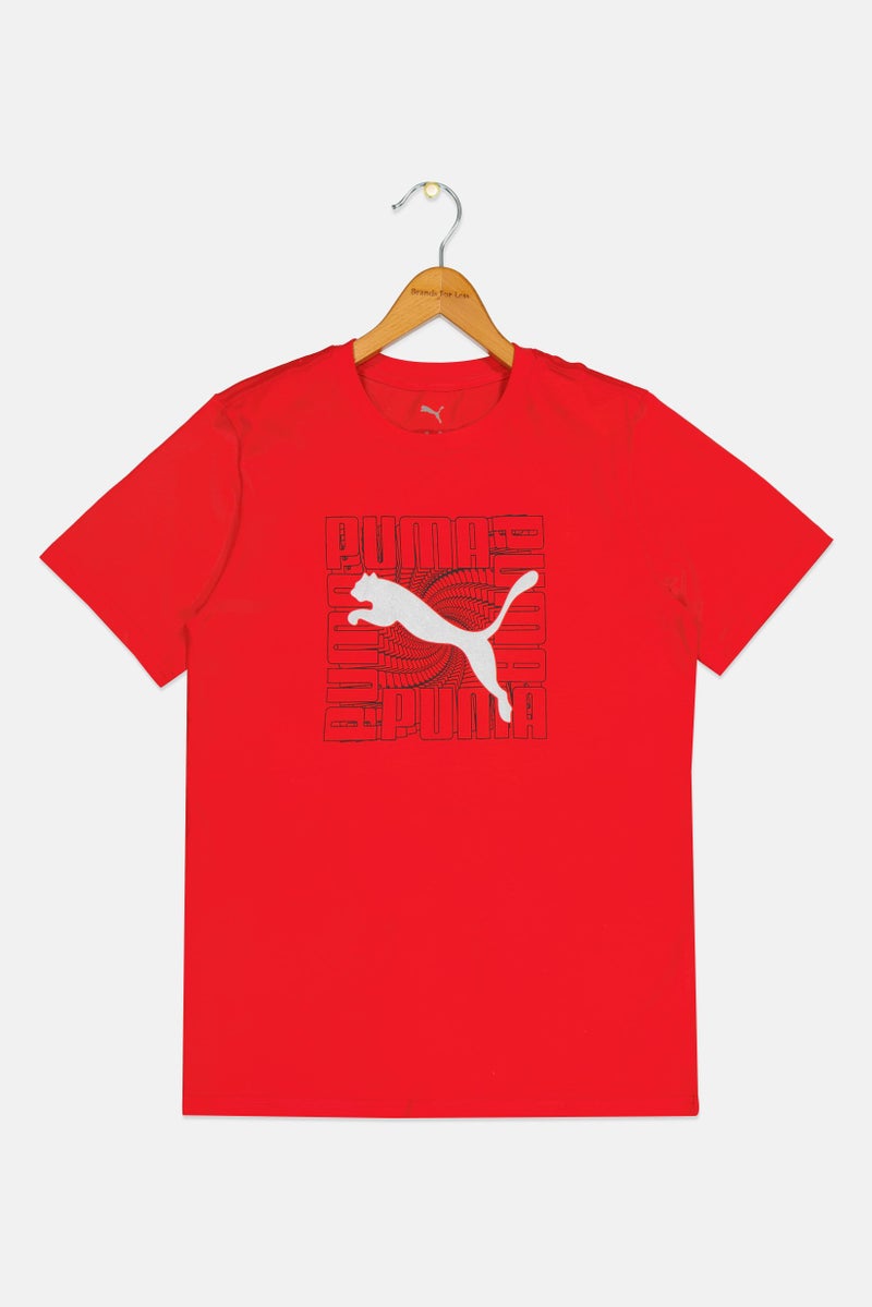 PUMA تي شيرت رياضي للأطفال الأولاد بأكمام قصيرة مناسب للخارج، أحمر - Image 3