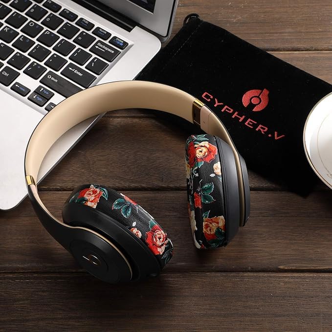 cipher.v Replacement Ear Cushion Pads Cover Compatible with Beats Studio 2.0 and Studio 3.0 Over Ear Headphones only by Dr.DRE-1 Pair(Floral Black) - Image 4