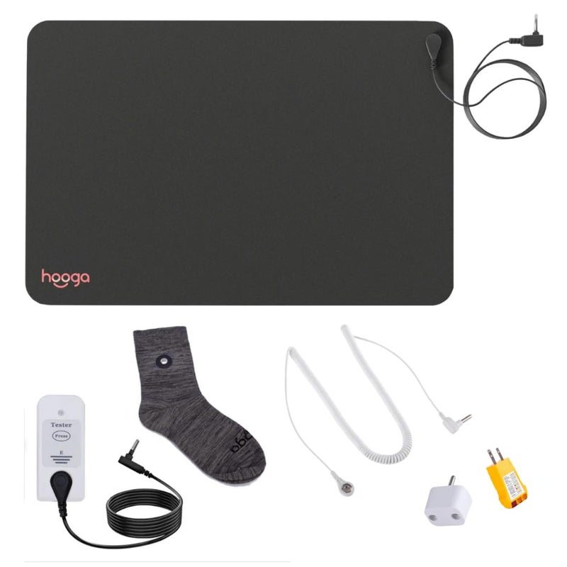 hooga Hooga Grounding Mat Kit for Pain Relief Energy Sleep Inflammation Wellness with Conductive Socks Adapter Outlet Tester Continuity Tester Extra Grounding Cord 