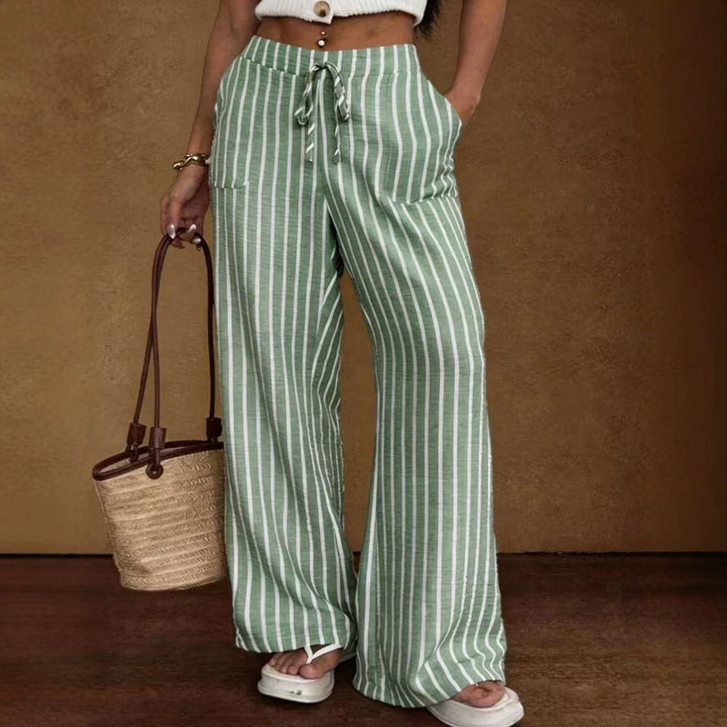 Women's Striped Casual Loose Fit Straight Leg Pants - Image 1