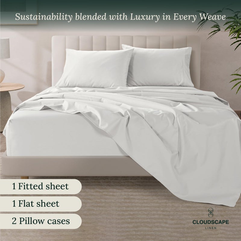 CloudScape Linen 100% Egyptian Cotton Sheets Queen Size Bed Set - 4 Pcs  White Queen Sheet Set | 1000 Thread Count Egyptian Cotton Sheets Queen | Hotel Luxury Bed Sheets  Upto 17""Deep Pocket Queen Sheets -White Sheets - Image 2