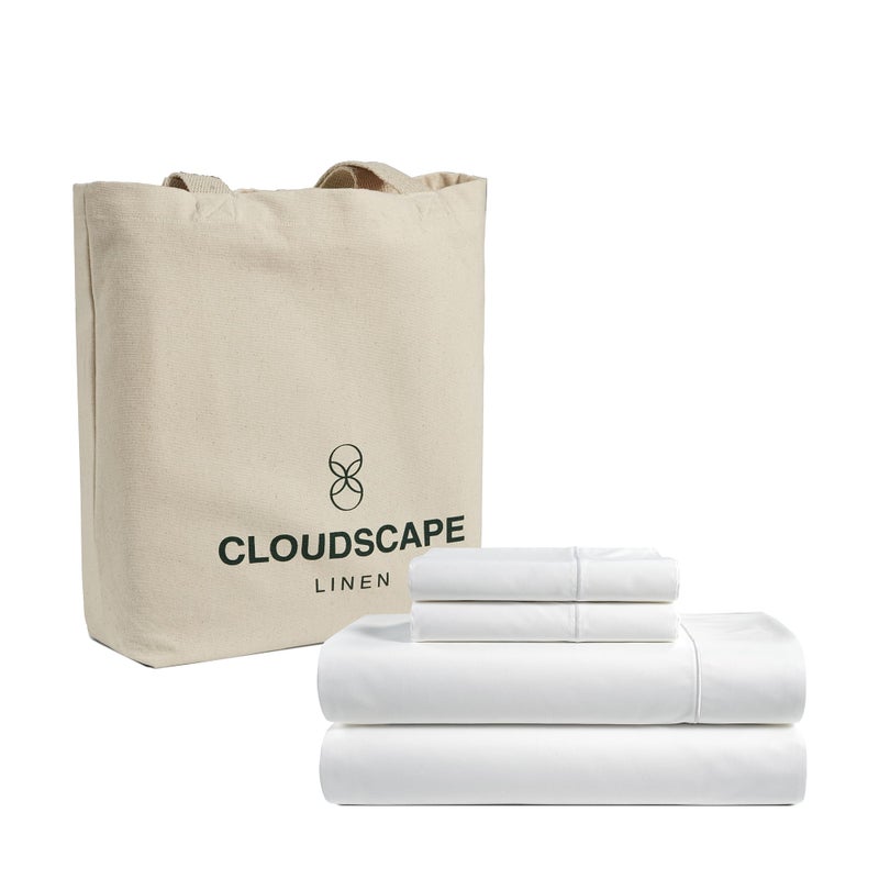 CloudScape Linen 100% Egyptian Cotton Sheets Queen Size Bed Set - 4 Pcs  White Queen Sheet Set | 1000 Thread Count Egyptian Cotton Sheets Queen | Hotel Luxury Bed Sheets  Upto 17""Deep Pocket Queen Sheets -White Sheets - Image 1