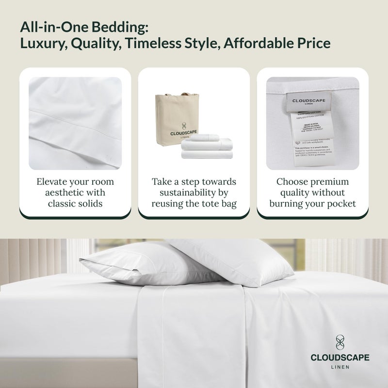 CloudScape Linen 100% Egyptian Cotton Sheets Queen Size Bed Set - 4 Pcs  White Queen Sheet Set | 1000 Thread Count Egyptian Cotton Sheets Queen | Hotel Luxury Bed Sheets  Upto 17""Deep Pocket Queen Sheets -White Sheets - Image 4