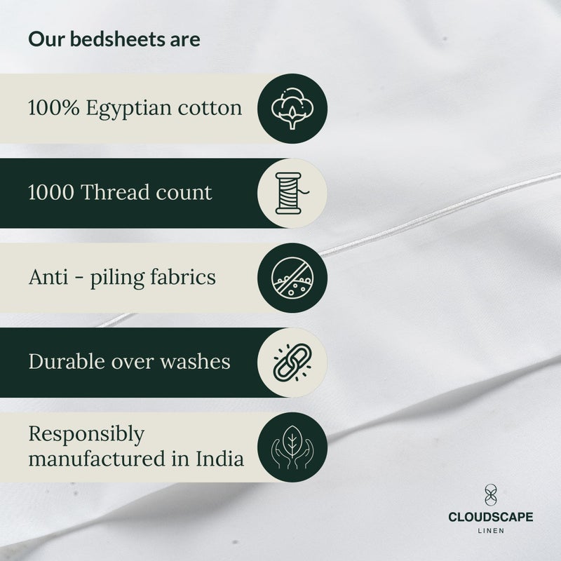 CloudScape Linen 100% Egyptian Cotton Sheets Queen Size Bed Set - 4 Pcs  White Queen Sheet Set | 1000 Thread Count Egyptian Cotton Sheets Queen | Hotel Luxury Bed Sheets  Upto 17""Deep Pocket Queen Sheets -White Sheets - Image 5