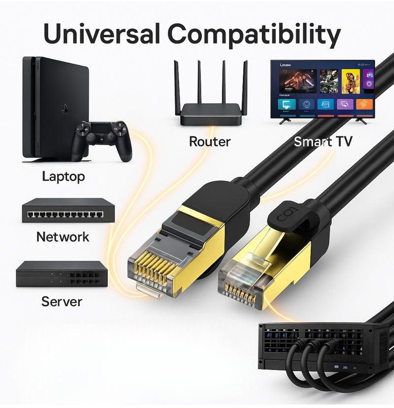 COMPIX Ethernet Cable Cat 8 2M, High Speed Internet Cable 40Gbps 2000MHz RJ45 Braided Double Shielded LAN Cable – Ideal for Gaming, Modem, PS4, PS5, PC, Router, Smart TV, Xbox, Laptop - Image 5