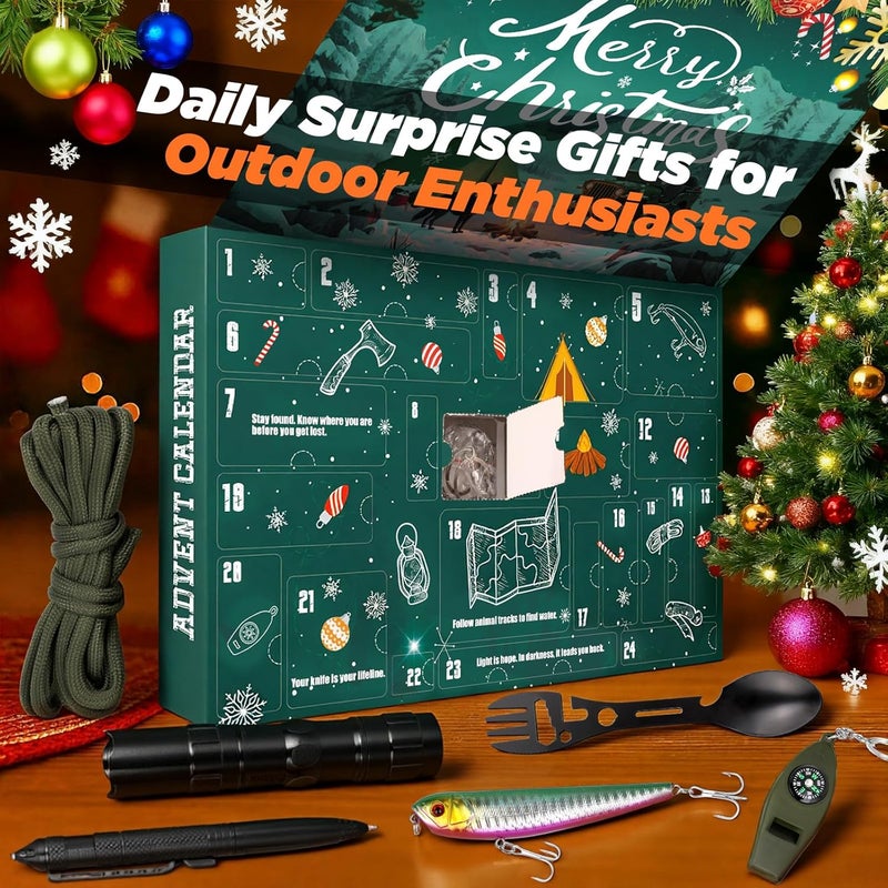 Pankay Survival Kit Advent Calendar 2025 Adult Men, Advent Calendar 2025 Adults Men Teen Boys with Emergency Survival Gear Tools Fishing Kit 24 Days Christmas Countdown Calendars Xmas Gifts for Adventure - Image 2