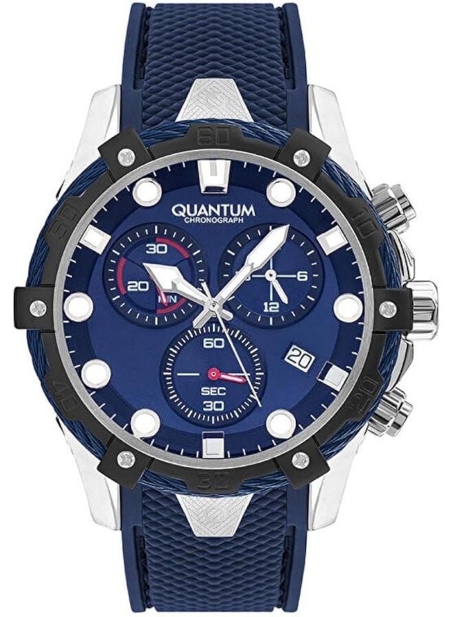 Quantum Men's Quartz Movement Watch, Chronograph Display and Silicone Strap - HNG1019.399, Blue - Image 1