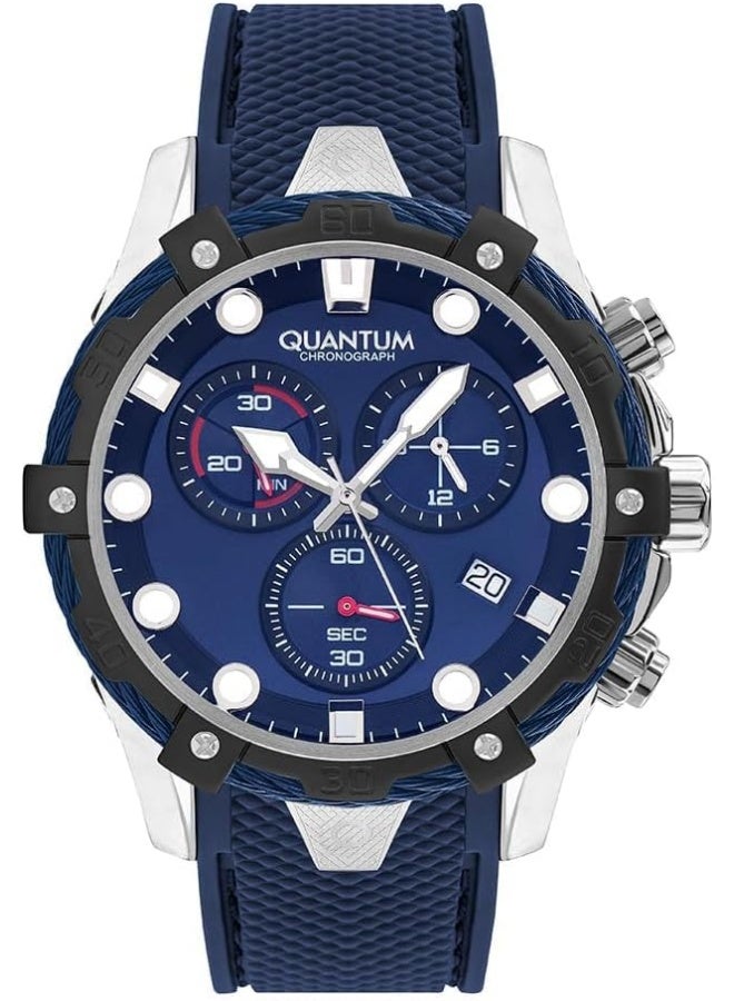 Quantum Men's Quartz Movement Watch, Chronograph Display and Silicone Strap - HNG1019.399, Blue - Image 2