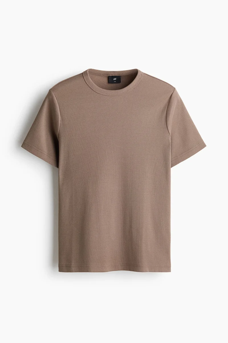H&M  Slim Fit Ribbed T-shirt for Men | Best Price UAE