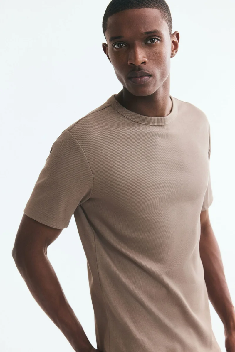 H&M  Slim Fit Ribbed T-shirt for Men | Best Price UAE