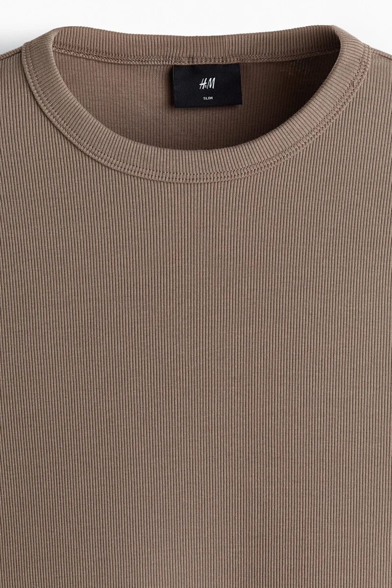 H&M  Slim Fit Ribbed T-shirt for Men | Best Price UAE