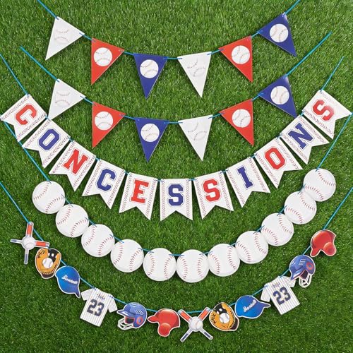 Homarkable PreStrung Baseball Party Decorations with Concessions Banner Sports Themed Birthday Supplies Triangle Bunting Pennant Flag - Image 1