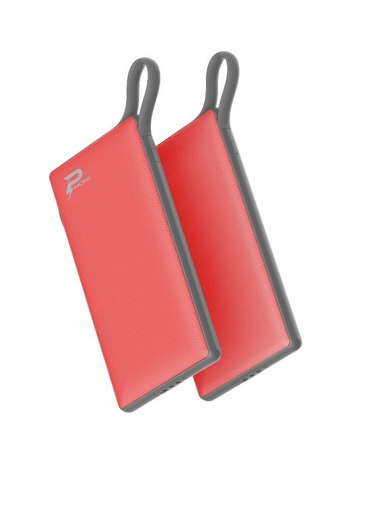 Phoni - 6 in 1 Power Station 10,000 mAh Power Bank with Built-in Cable to Charge Multiple Devices - Red - Image 1
