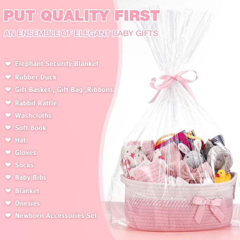 Zopeal 22 Pcs Deluxe New Baby Gift Basket, Baby Shower Gifts Essentials Stuff for Girls Newborn Baby Girls Gift Set for Expecting Moms Gifts Diaper Caddy Organizer - Image 3