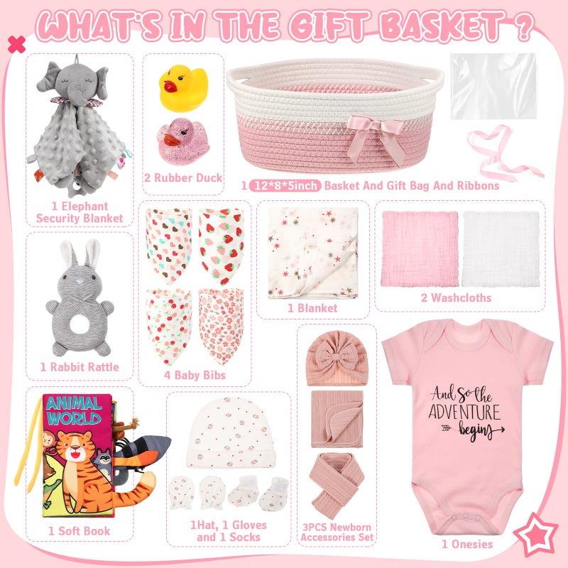 Zopeal 22 Pcs Deluxe New Baby Gift Basket, Baby Shower Gifts Essentials Stuff for Girls Newborn Baby Girls Gift Set for Expecting Moms Gifts Diaper Caddy Organizer - Image 2