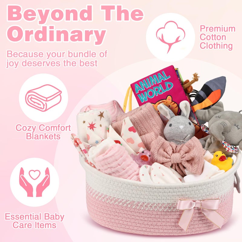 Zopeal 22 Pcs Deluxe New Baby Gift Basket, Baby Shower Gifts Essentials Stuff for Girls Newborn Baby Girls Gift Set for Expecting Moms Gifts Diaper Caddy Organizer - Image 4