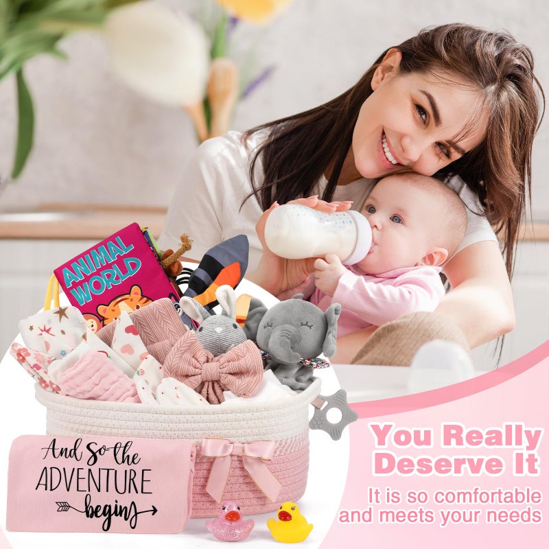 Zopeal 22 Pcs Deluxe New Baby Gift Basket, Baby Shower Gifts Essentials Stuff for Girls Newborn Baby Girls Gift Set for Expecting Moms Gifts Diaper Caddy Organizer - Image 5