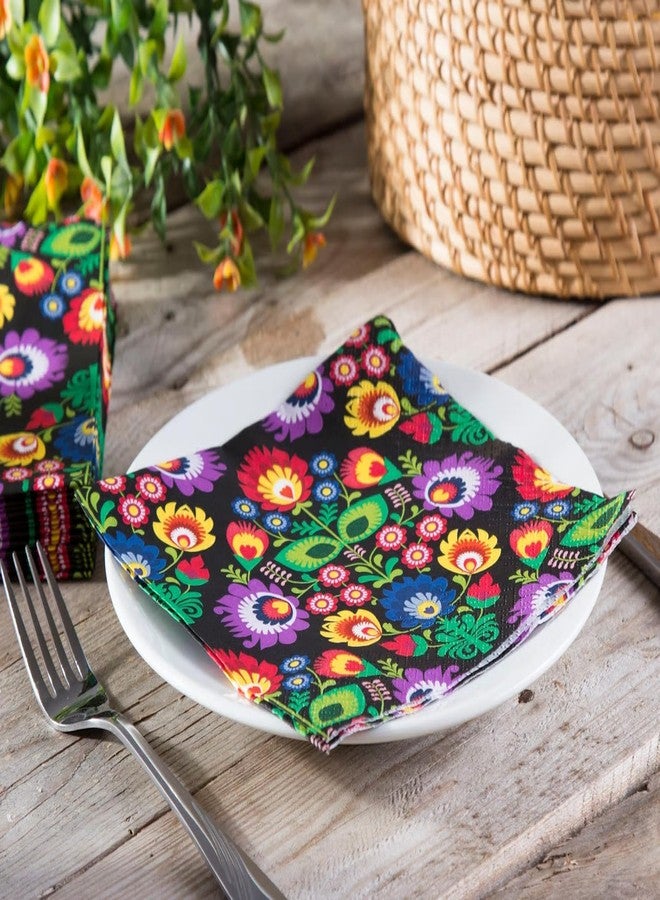Importer AM AM Décor - 20 Count Soft 3-Ply Tissue Decoupage Luncheon Paper Napkins -13" x 13" (Unfolded) Polish Folk Black - Image 4