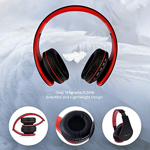 PowerLocus Wireless Bluetooth Over-Ear Stereo Foldable Headphones, Wired Headsets Rechargeable with Built-in Microphone for iPhone, Samsung, LG, iPad (Black/Red) - Image 2