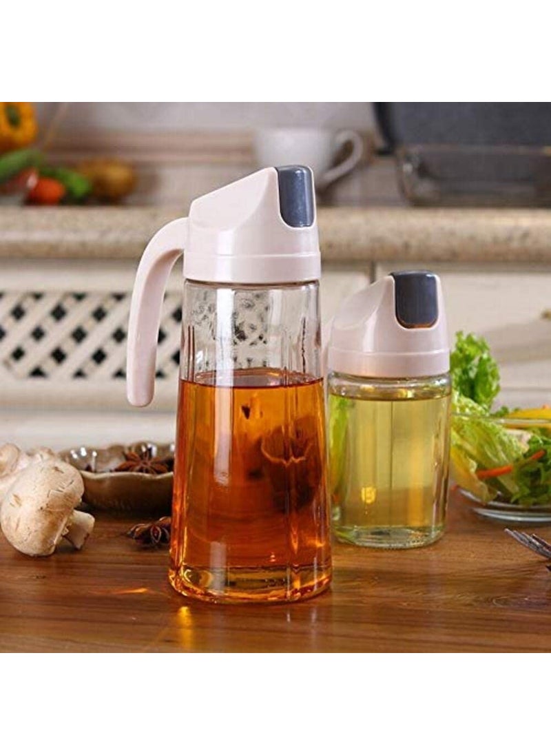 Wrixty Auto Flip Olive Oil Glass Bottle Leak Proof Condiment Container with Automatic Cap and Stopper Glass Bottles for Kitchen Cooking Transparent 600 ml Set of 1