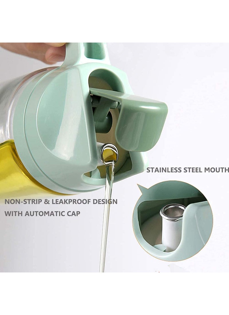 Wrixty Auto Flip Olive Oil Glass Bottle Leak Proof Condiment Container with Automatic Cap and Stopper Glass Bottles for Kitchen Cooking Transparent 600 ml Set of 1