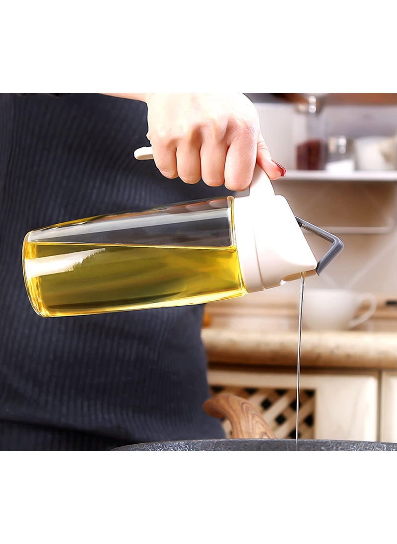 Wrixty Auto Flip Olive Oil Glass Bottle Leak Proof Condiment Container with Automatic Cap and Stopper Glass Bottles for Kitchen Cooking Transparent 600 ml Set of 1