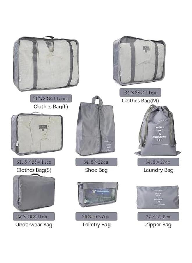 HOOKOR 8 Set Packing Cubes for Suitcases, Travel Luggage Packing Organizers with Laundry Bag, Compression Storage Shoe Bag, Clothing Underwear Bag, for Man & Women (Grey)  - Image 4