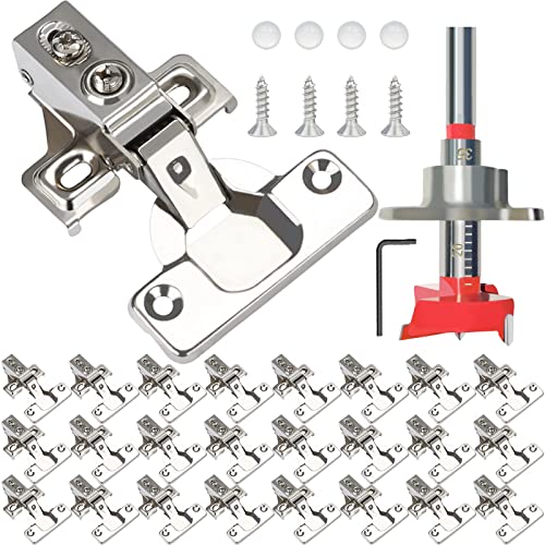 BESTEEL 24 Pack 12 inch Overlay Soft Close Cabinet Door Hinges for Kitchen Cabinet Hinges 100 Degree Opening Angel Stainless Concealed Kitchen Cabinets Hinge Self Closing with Drilling Tool Manual