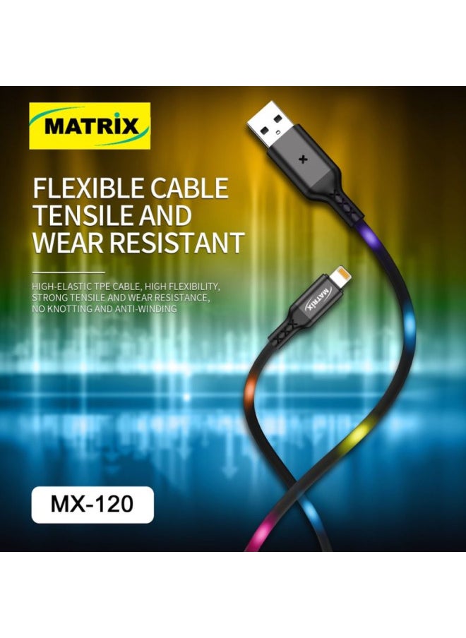 MATRIX MX120 Fast Charging USB-A to Type-C Cable with Voice Control and RGB LED Lights - 1.2M Cable Length - Black  - Image 2