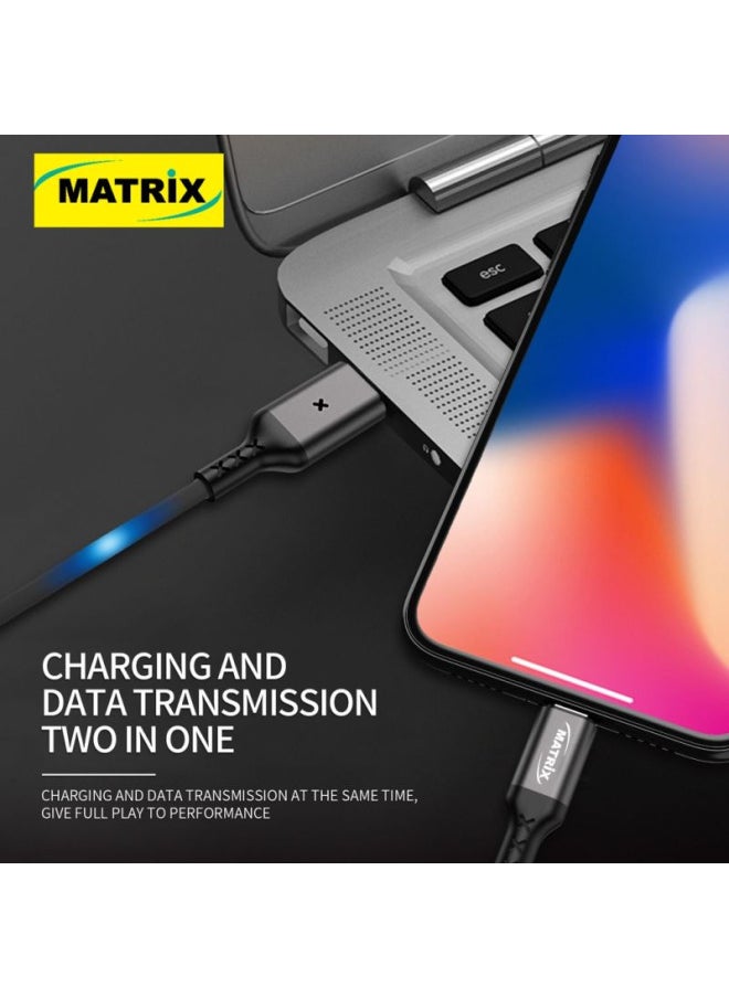 MATRIX MX120 Fast Charging USB-A to Type-C Cable with Voice Control and RGB LED Lights - 1.2M Cable Length - Black  - Image 4